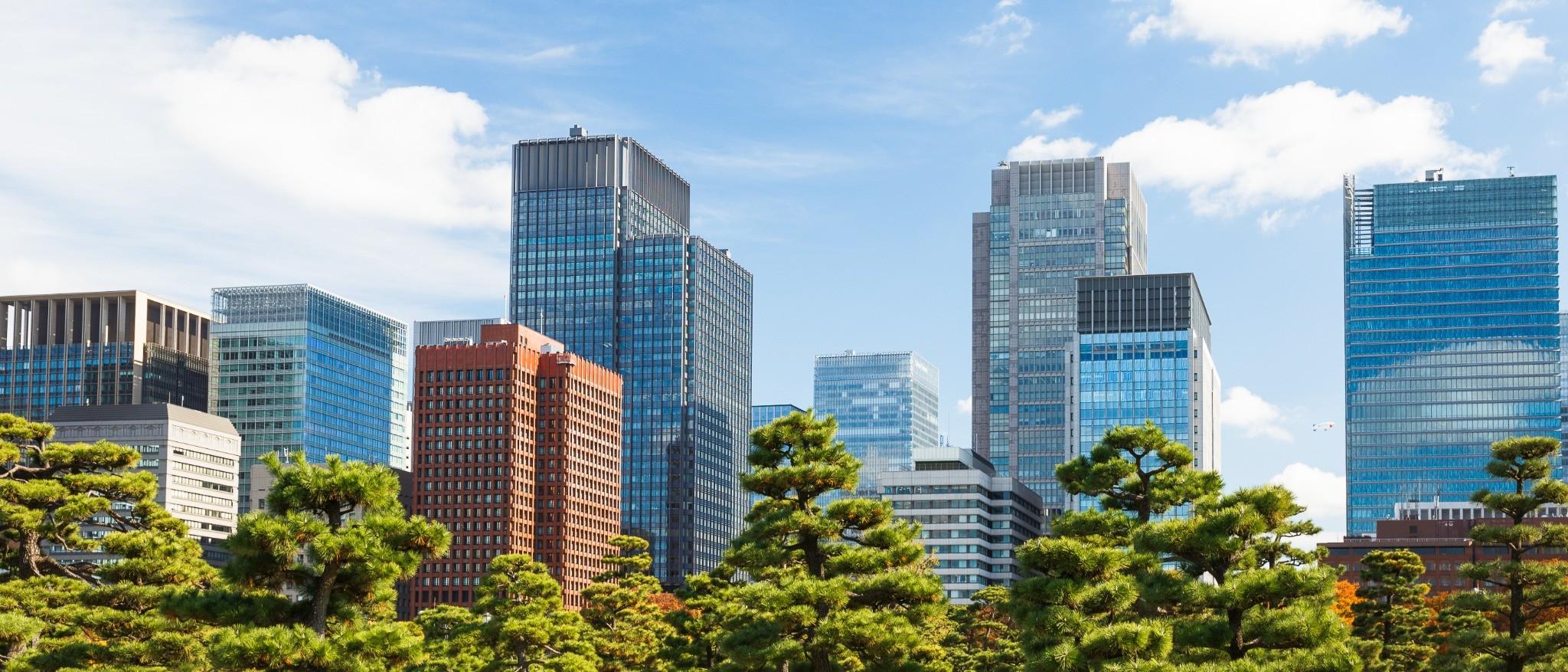 Modern commercial high-rise office buildings requiring fire sprinkler, fire alarm, and life safety systems